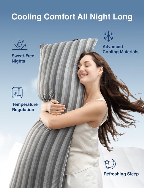 ZonLi Cooling Body Pillow for Adults, Long Pillow with Memory Foam Adjustable, Firm Support Body Pillow for Side Sleeper, Pregnant, Back Pain Relief, Washable Pillowcase, 20x54 inch, Grey