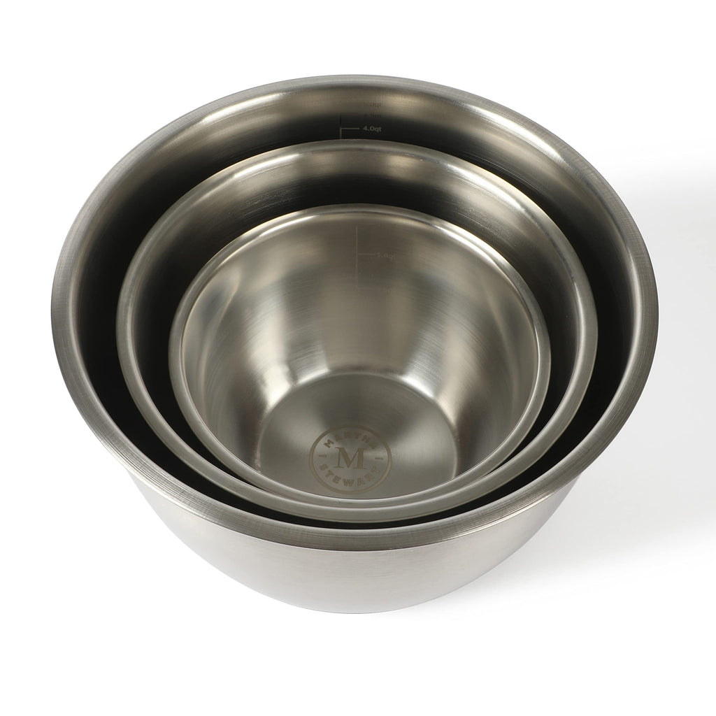Martha Stewart Rhinewell Mirror Polish 6 Piece Stainless Steel Mixing Bowls with Lid and Non-Slip Base - Grey