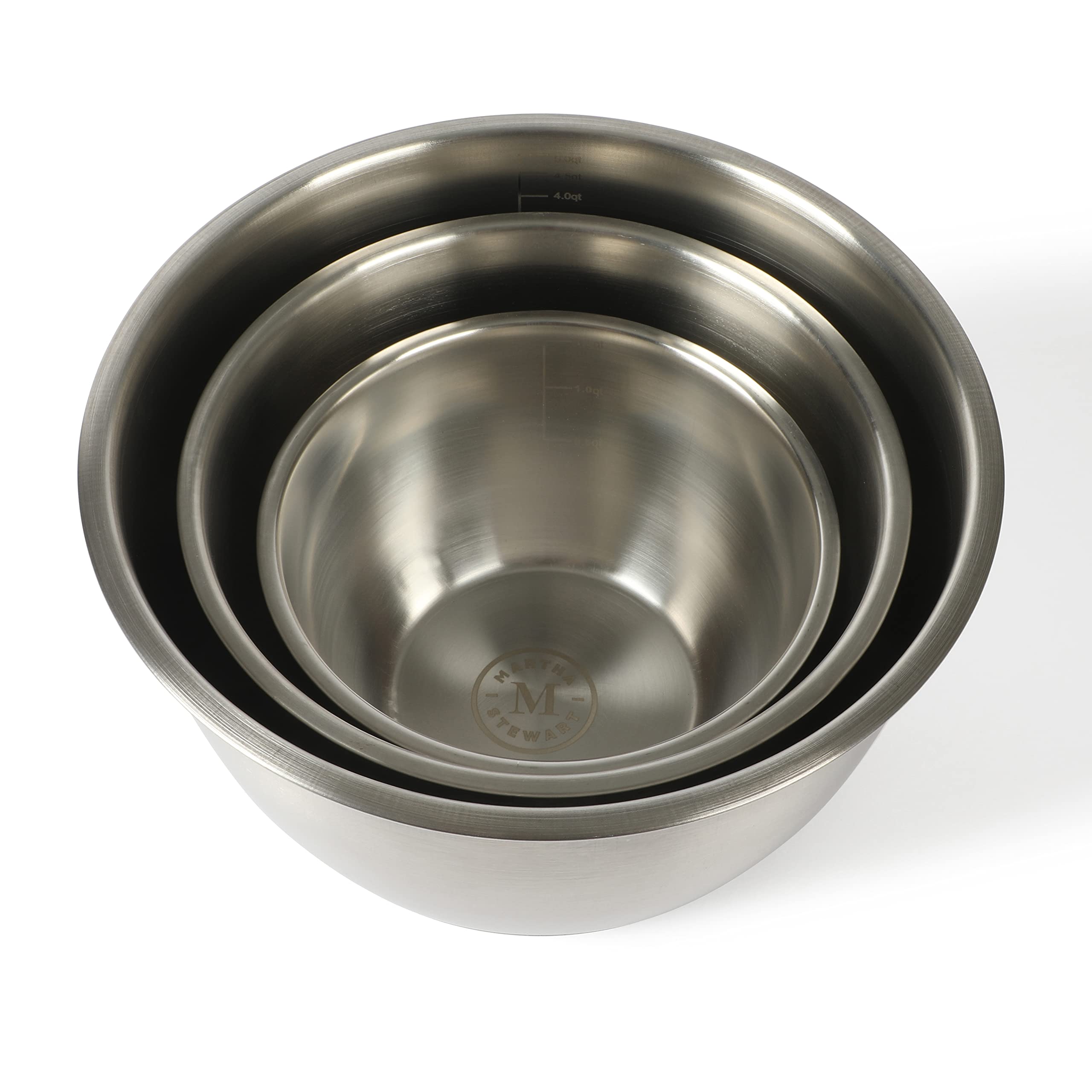 Martha Stewart Rhinewell Mirror Polish 6 Piece Stainless Steel Mixing Bowls with Lid and Non-Slip Base - Grey