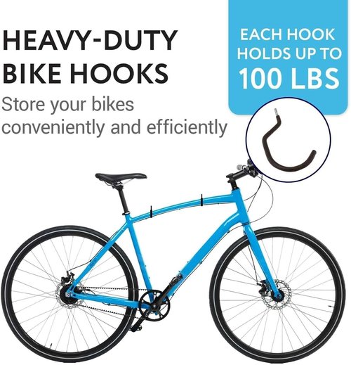 IMPRESA Bike Hooks for Garage Ceiling - Heavy Duty 100 Lbs Capacity, 7 x 4 in - Galvanized Steel & Non-Marring Finish