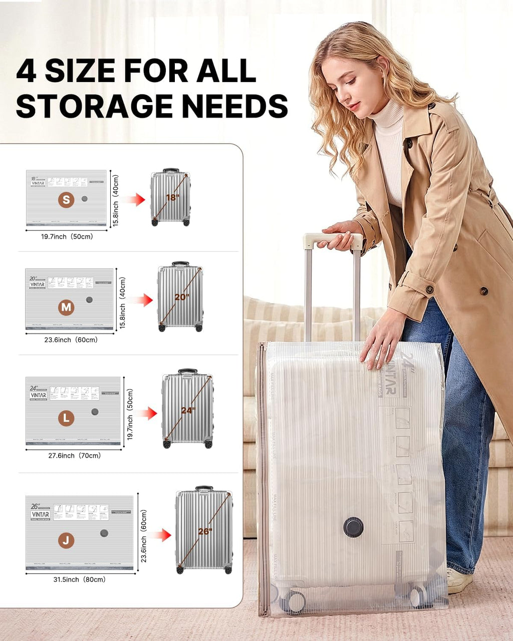 VINTAR Vacuum Seal Bags - 24 Pack Space Saver Set with Rechargeable Cordless Pump for Travel & Storage