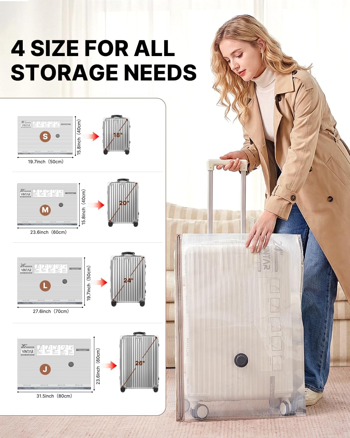 VINTAR Vacuum Seal Bags - 24 Pack Space Saver Set with Rechargeable Cordless Pump for Travel & Storage