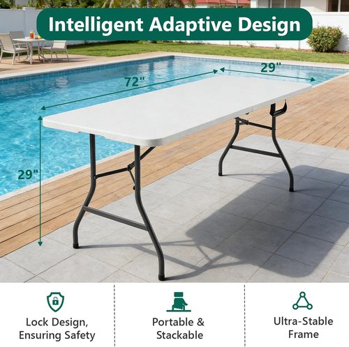 Heavy Duty 6ft Folding Table by [Brand Name] - Portable, 300 lbs Capacity, Reinforced Steel Legs, Ideal for Events & Camping - White