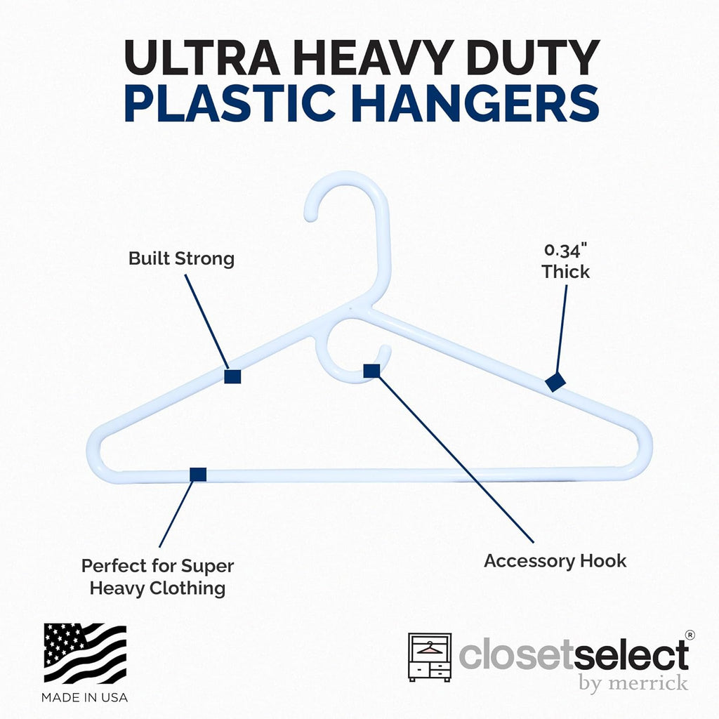 Ultra Heavy Duty Plastic Hangers - Strong White Hangers for Jackets, Pants & Shirts | 28 Pack Made in USA