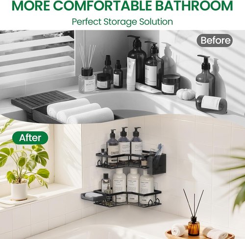 Adhesive Shower Caddy | 6-Pack Corner Bath Organizer - Rustproof Stainless Steel Shelves for Easy Bathroom Storage