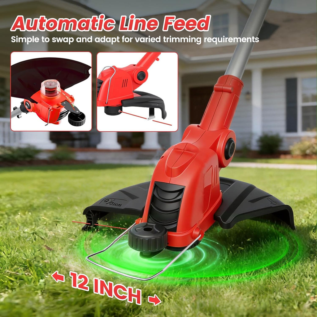 Skiennix Cordless String Trimmer - 21V Weed Wacker with 2x4.0Ah Batteries & Fast Charger | 12" Automatic Feed Garden Tool