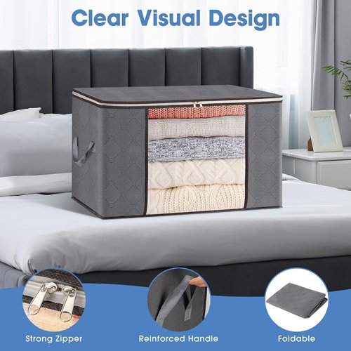 AIOR Storage Bags - 90L Large Foldable Clothes Organizers | Sturdy Zippers & Handles, 2 Pack for Bedding & Blankets