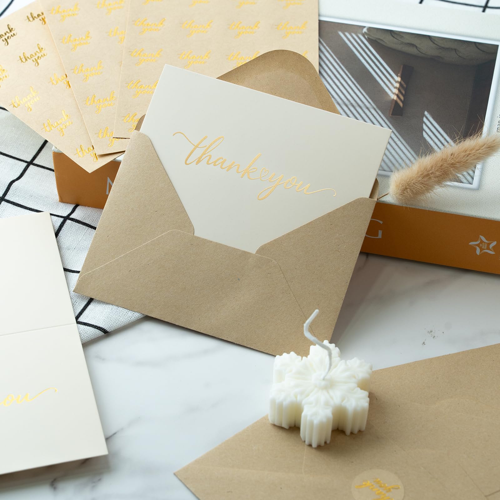 JIXZEN 40 Pack Gilding Thank You Cards with Envelopes & Matching Stickers, Thank You Notes for Wedding, Business, Baby Shower, Small Business, Graduation