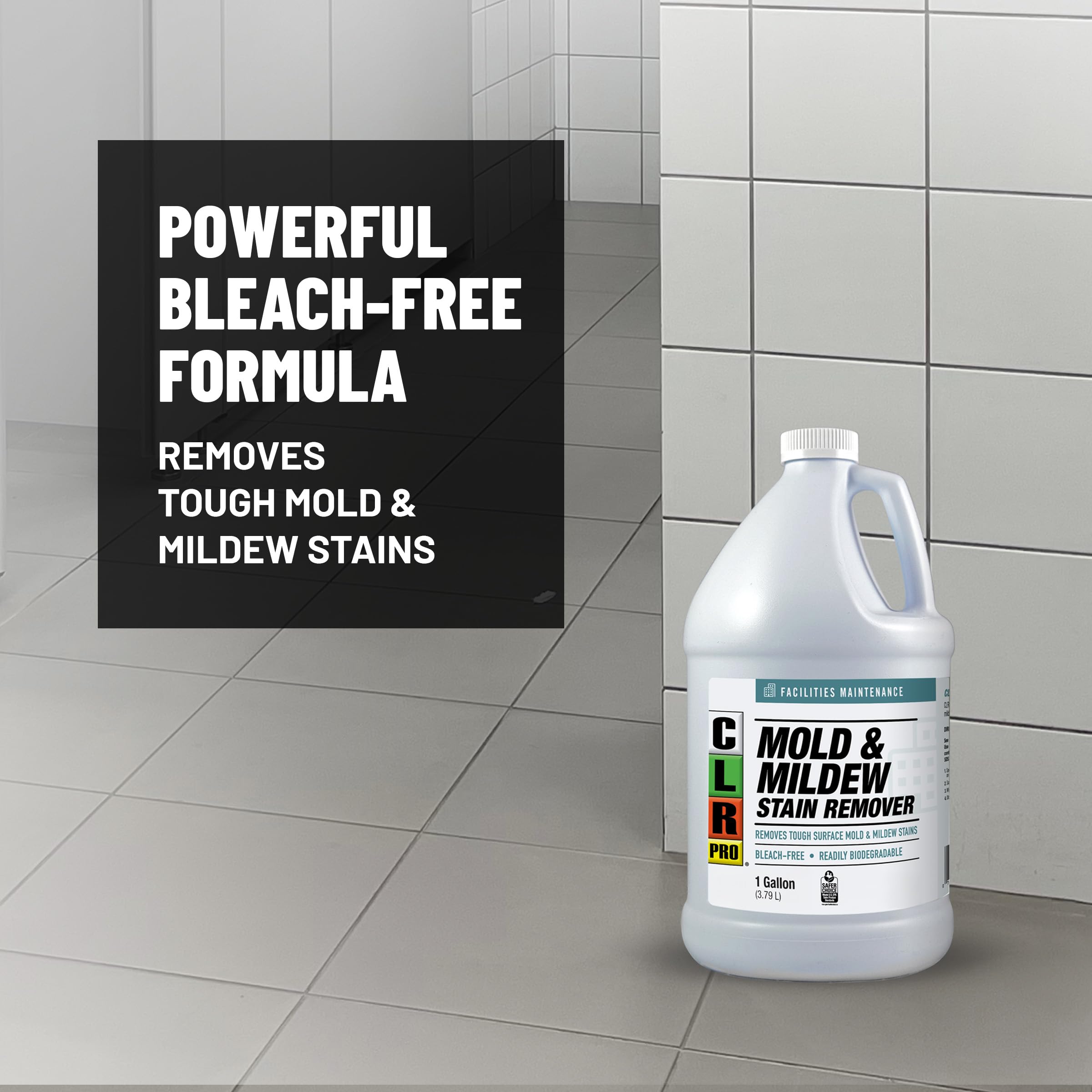 CLR PRO Heavy Duty Bleach-Free Mold & Mildew Stain Remover - Works on Tile, Wood, Concrete, Glass, and More, 1 Gallon Bottle