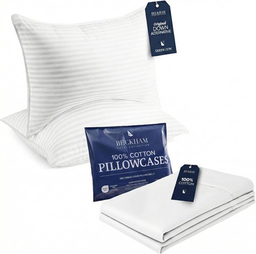 Beckham Hotel Collection Queen Pillows - Soft Down Alternative with Cotton Pillowcases | Set of 2, White
