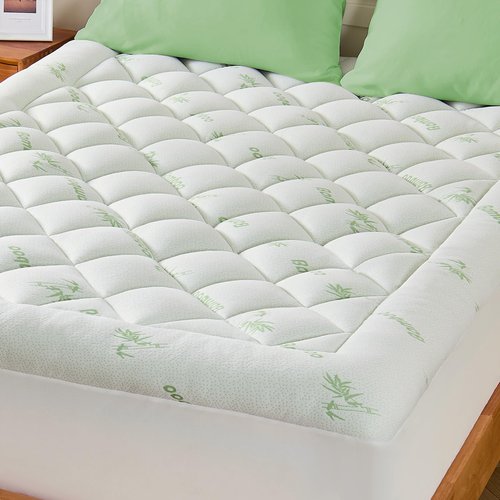 KRIMANO Queen Mattress Topper, Viscose Derived from Bamboo Thick Pillow Top Mattress Pad with Deep Pocket, Naturally Cooling for Hot Sleepers, Soft for Back Pain Relief, Green