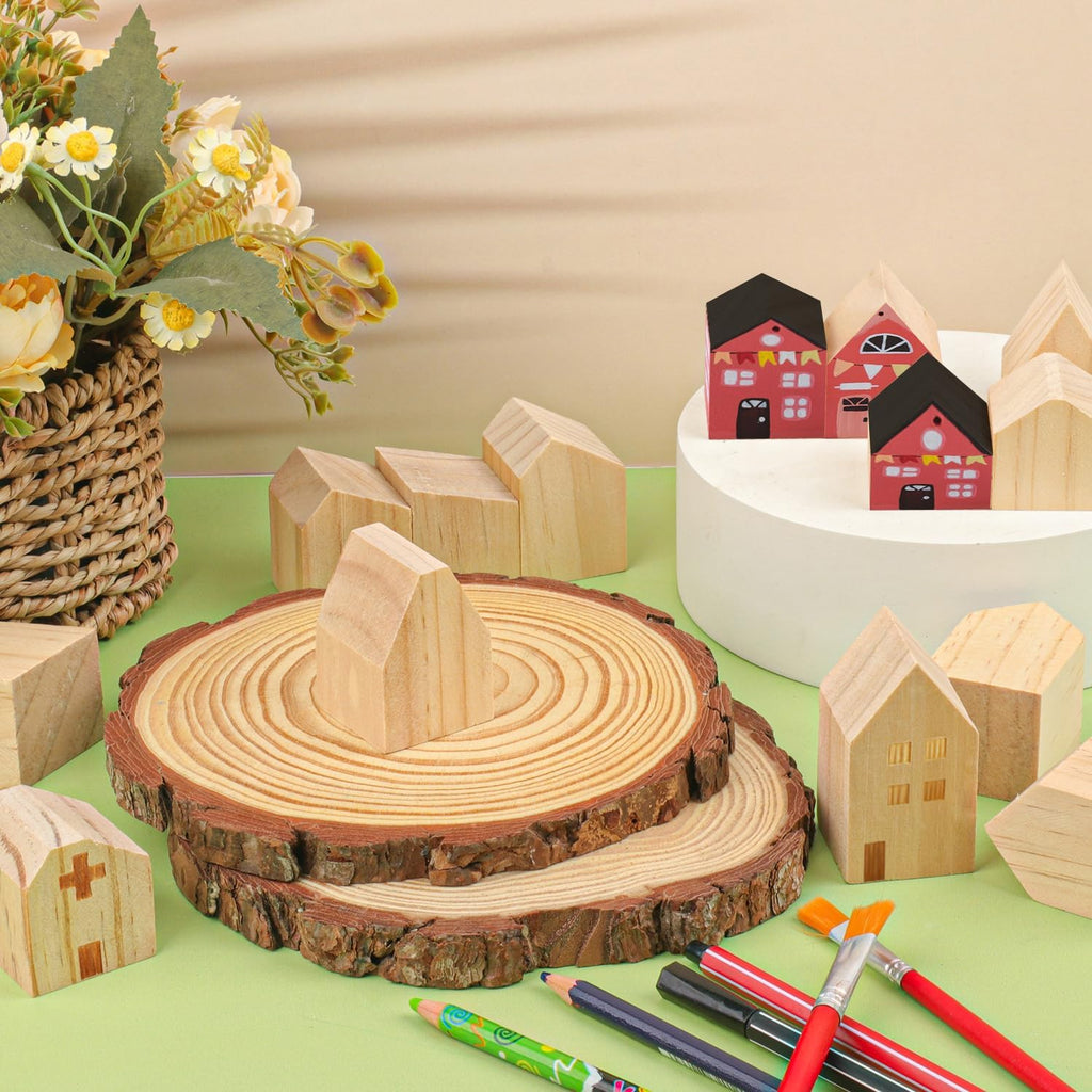 Skiennix 56 PCS Multi-Size Unfinished Wood House Blocks - Perfect for DIY Crafts & Home Decor