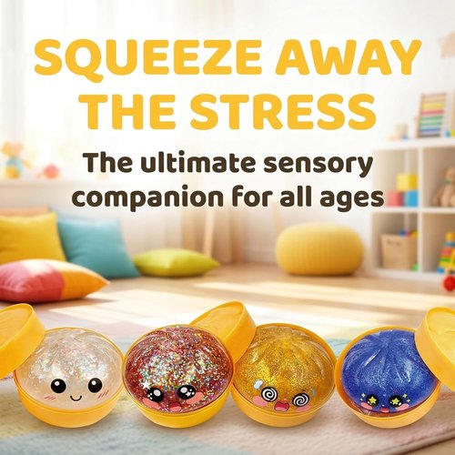 Giant Mystery Glitter Dumpling Squishy - Jumbo 4-Inch Stress Ball | 14 Colors Random Gift Box (8 Pcs)