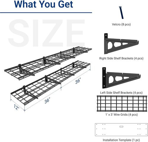 FLEXIMOUNTS Wall Shelf - 12"x72" Garage Storage Rack | Black Floating Shelves, 2-Pack