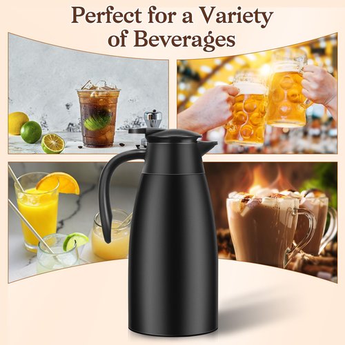Essenya 2 PCS 68 OZ Thermal Coffee Carafe, Insulated Stainless Steel Coffee Carafe Double Walled Vacuum Thermal Pot Flask with Brushes Thermos for Keeping Hot Coffee Tea Home and Office (Black)