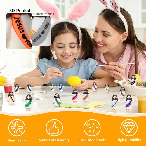 Keway Mini Jesus Figures - 44 PCS Rubber Pocket Figurines for Easter, Baptism & Sunday School | 11 Colors, 2 Styles