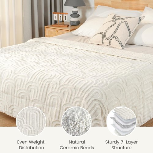 Sherpa Fleece Adult Weighted Blanket Great for Sleep, 15 lbs Dual Sided Soft Fuzzy Heavy Blankets for Couch Bed Sofa, Cozy Warm Arched Jacquard Throw for Winter (Cream White, 48" x 72", 15 Pounds)