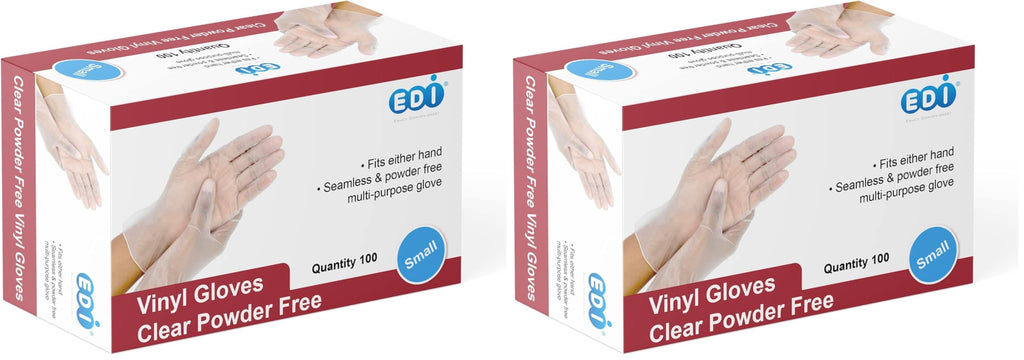 EDI Disposable Vinyl Gloves - Clear, Powder-Free, Latex-Free, Ambidextrous, Large/Extra Large, 100 Count