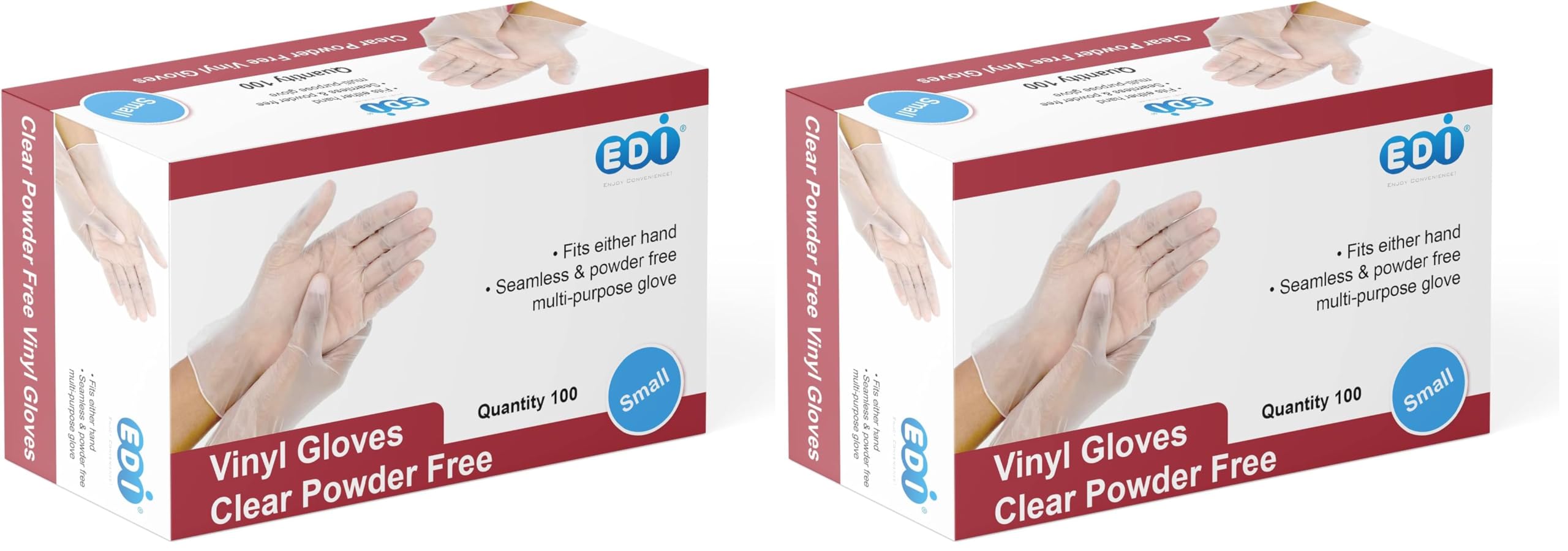 EDI Disposable Vinyl Gloves - Clear, Powder-Free, Latex-Free, Ambidextrous, Large/Extra Large, 100 Count