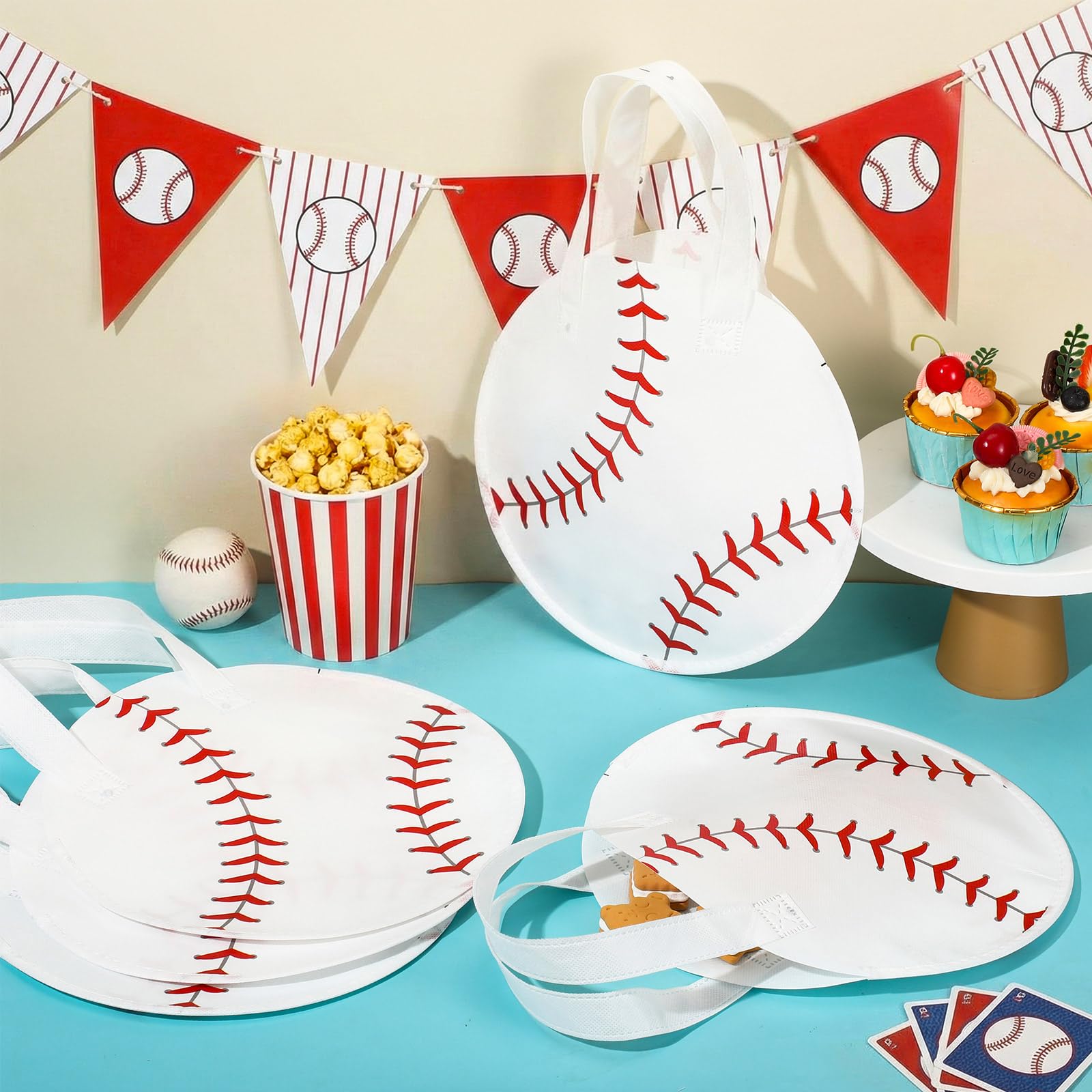 Yeyeplum 12 Pcs Basketball Party Favor Bags 10 × 10 Inch Basketball Gift Bags with Handle Round Non Woven Gift Pouches for Goodie Candy Snacks Sports Themed Birthday Party Supplies