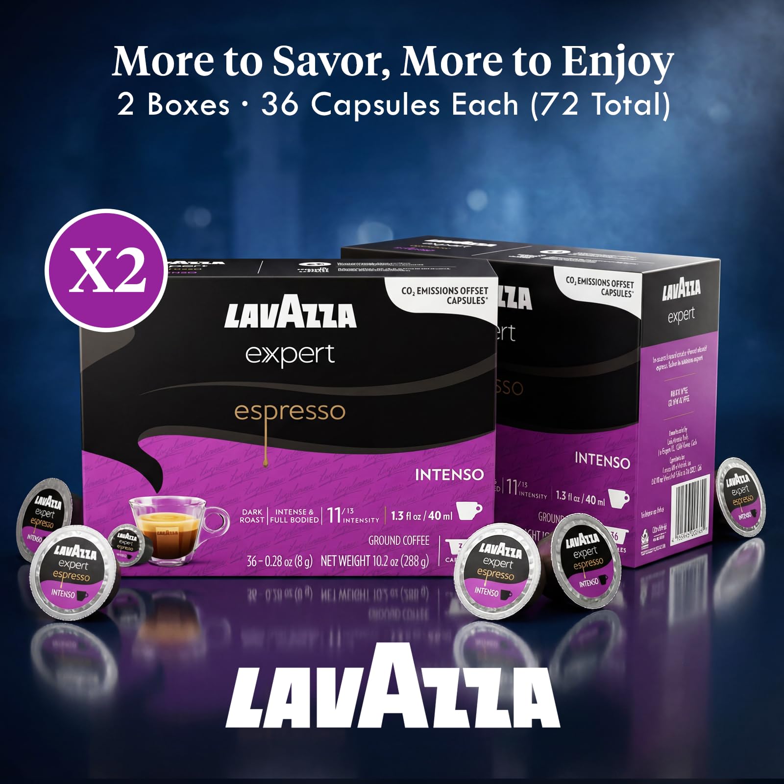 Lavazza Expert Espresso Intenso Capsules – 72 Count – Dark Roast Coffee Pods with Arabica & Robusta Blend – Bold Flavor & Rich Crema – Compatible with Lavazza Classy Machines