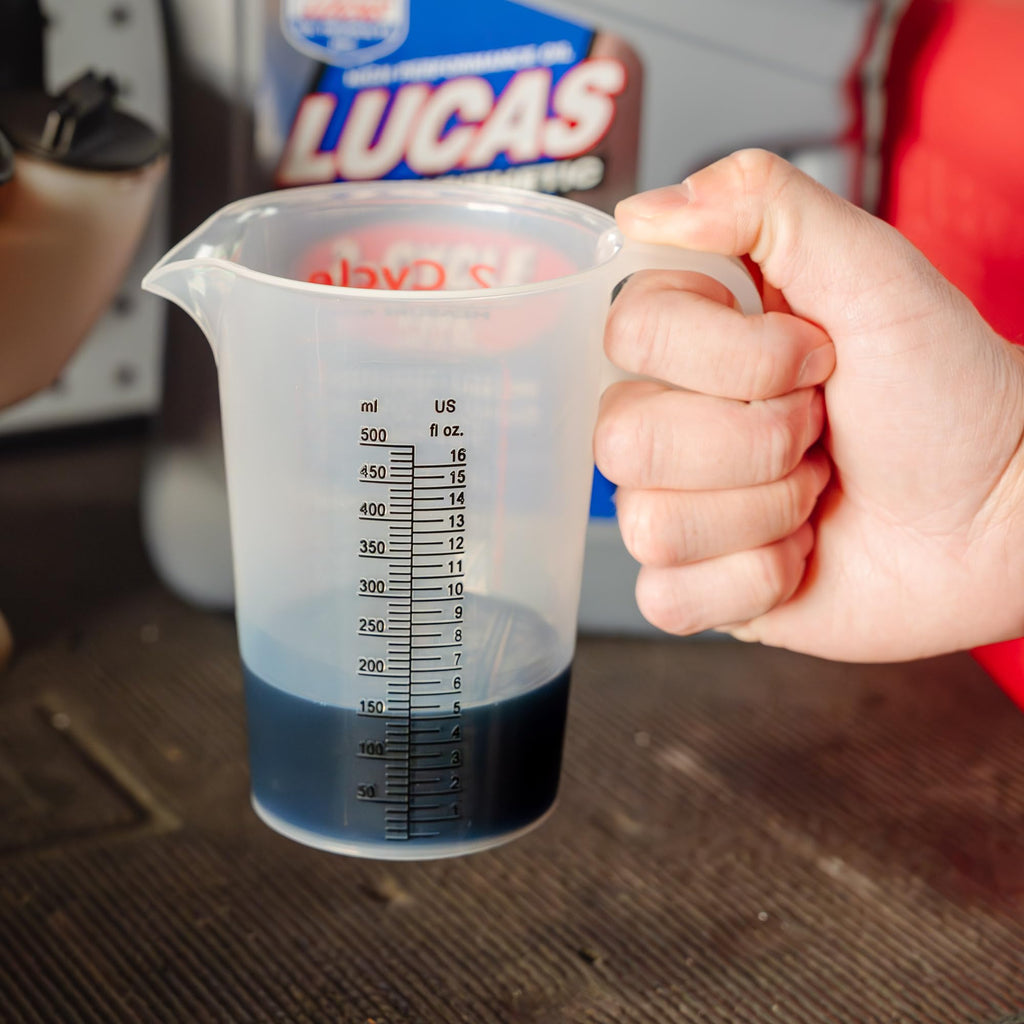 2 Stroke Oil Measuring Cup - 16 Oz Oil Gas Mixing Pitcher with 15-In-1 Ratio Conversion Chart for Outboard Motors, Chainsaws, Weed Eaters, Lawn Equipment, ATVs, Boats, Snowmobiles, Trimmers, Blowers