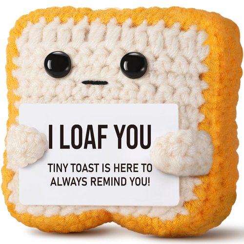 Gifts for Her Him Loved One Crochet Toast “I Loaf You” Gifts for Boyfriend Girlfriend, Funny Wedding Anniversary Birthday Gift for Women Men Couples Wife Husband - Easter Basket Stuffers & Mothers day
