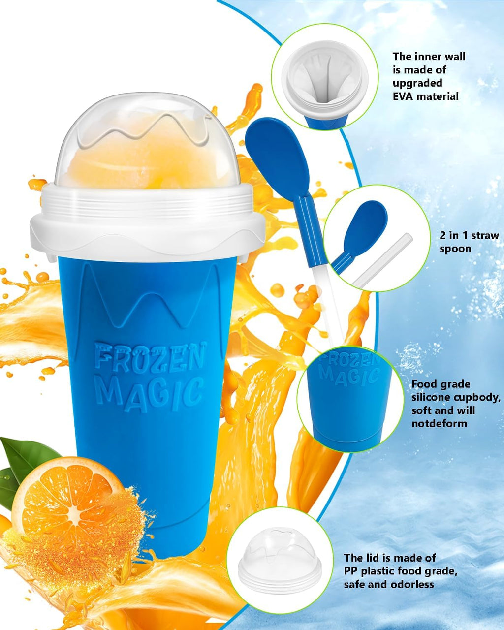 Skiennix Slushy Cup - DIY Magic Slushy Maker for Juices & Ice Cream | Portable Double-Layer Design (Blue)
