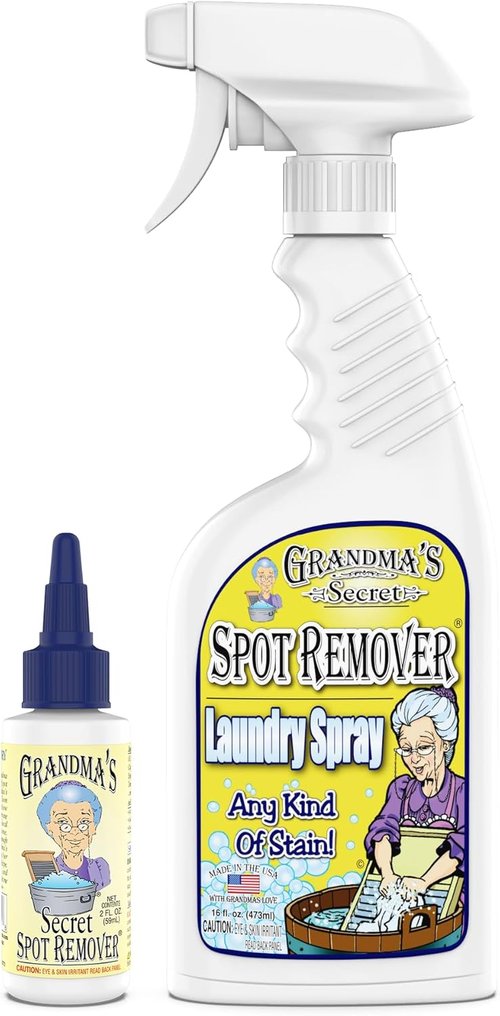 Grandma's Secret Spot Remover Laundry Spray - Toxin-Free Fabric Stain Remover for Oil, Paint & Blood - 16 oz & 2 oz DuoPack