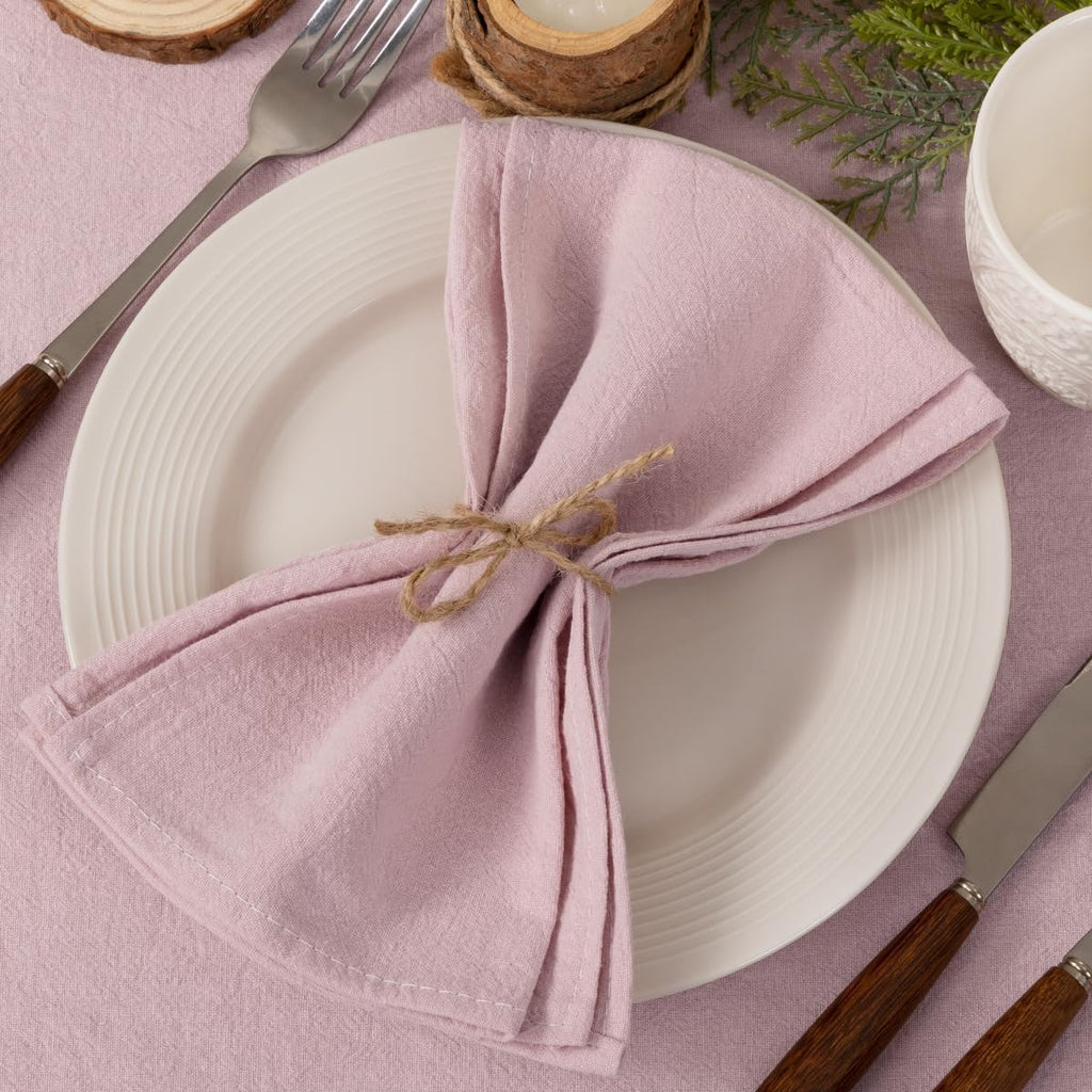 Socomi Cloth Napkins - Pink Linen Cotton Set of 6 | Washable & Reusable 17"x17" for Thanksgiving & Events