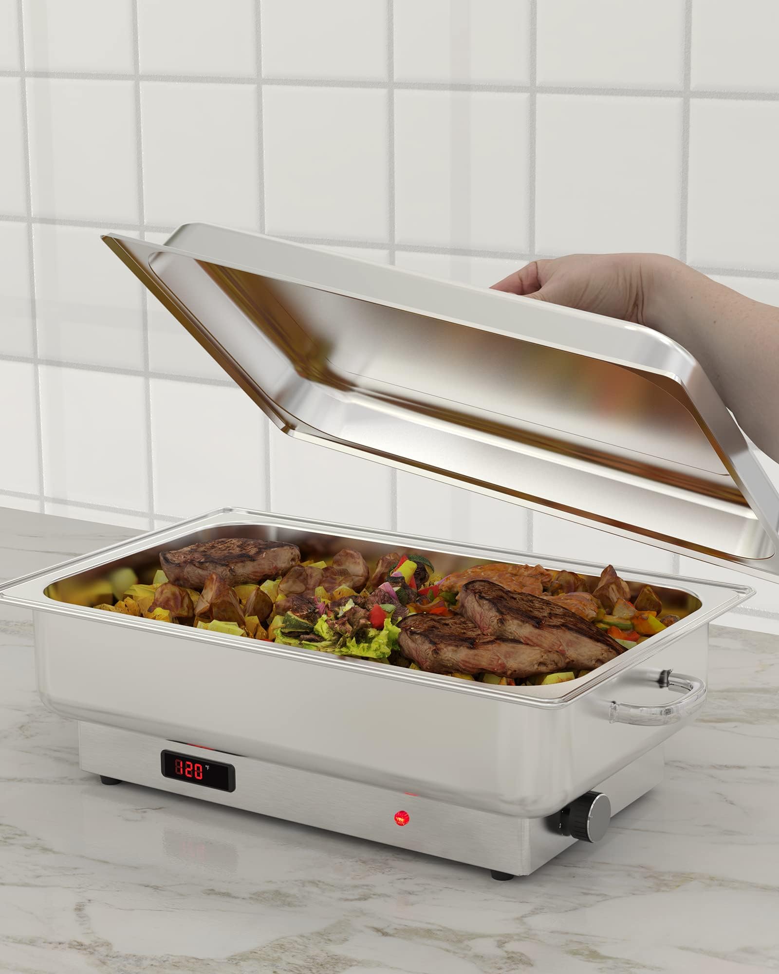 Electric Chafing Dish, 2 x 4.5 QT Half-Size Buffet Set Food Servers and Warmers Stainless Steel Chafing Dish, Commercial Food Warmer with Temperature Control Display for Parties, Catering, Festivals