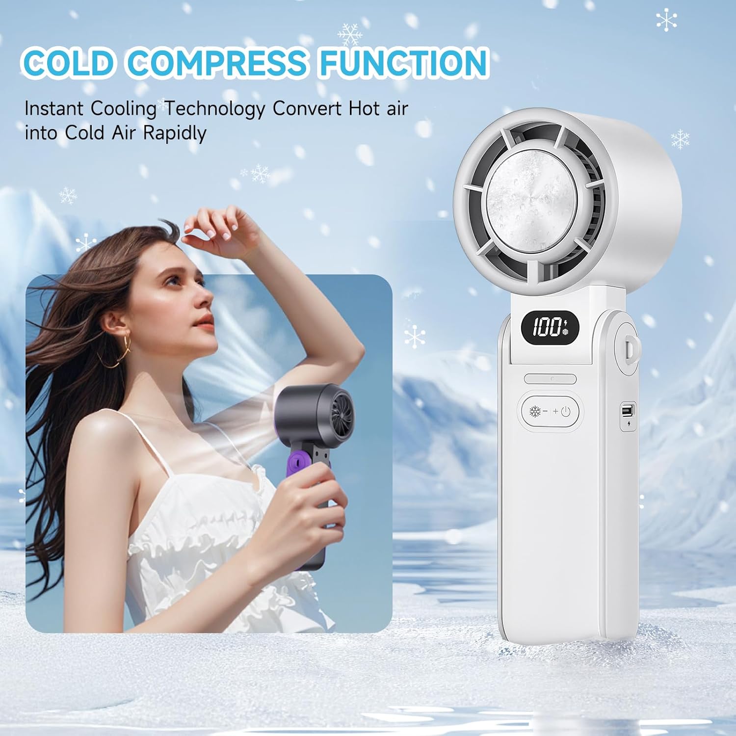 Skiennix Portable Handheld Turbo Fan - Rechargeable Mini Fan with 1-100 Speeds | Perfect for Summer Travel & Outdoor Use (Black)