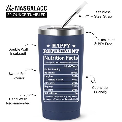 MASGALACC Retirement Gifts for Men & Women 2026 – 20oz Navy Blue Tumbler – Funny Retired Gift for Coworkers, Friends – Happy Retirement Party Decorations & Supplies