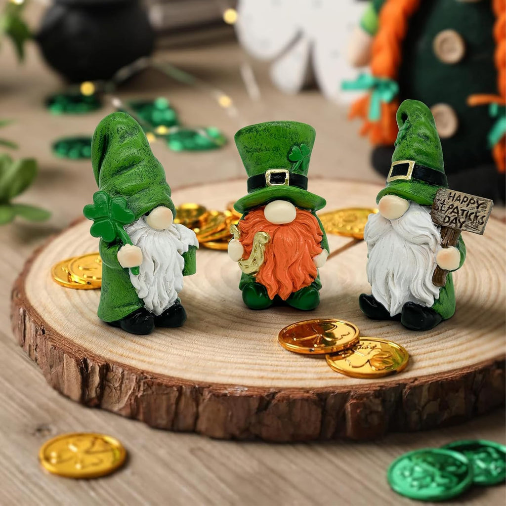 Uniboho St. Patrick's Day Gnome Decorations - 3-Piece Green Irish Leprechaun Figurines for Home Decor