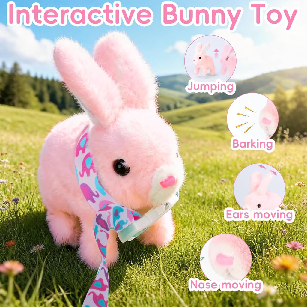 Skiennix Hopping Bunny Plush Toy - Interactive Electronic Pet with Sounds & Movements | Pink, Perfect Gift for Toddlers