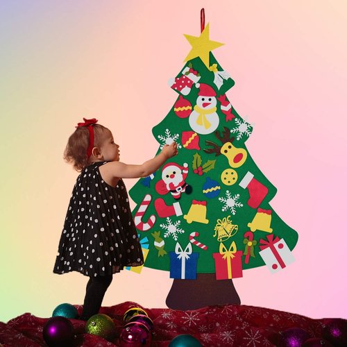 Fayoo DIY Felt Christmas Tree - Montessori Wall Hanging Decoration for Toddlers | 30 Ornaments Included