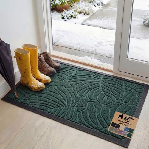 GORILLA GRIP Waterproof All-Season WeatherMAX Doormat - 34x58 Natural Rubber, Stain & Fade Resistant, Easy Clean Green Palm