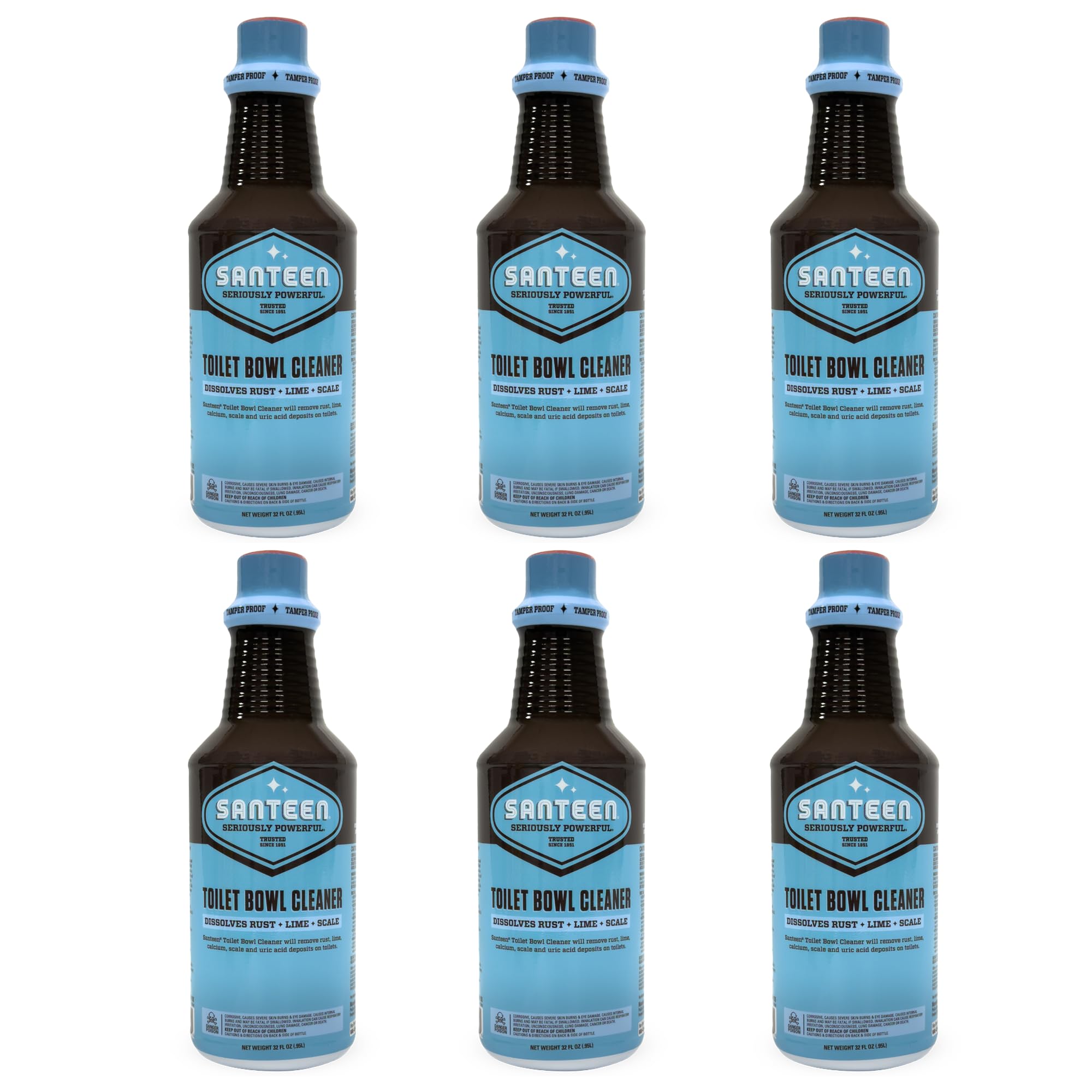 Santeen Professional Toilet Bowl Cleaner – 6 Pack (32oz Bottles) – Heavy Duty Rust, Lime & Scale Remover – Restores Porcelain Finish – Industrial Strength Stain Dissolver