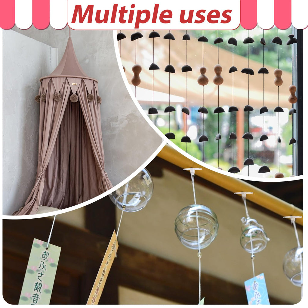 Aeaocvo 100 Pack Ceiling Hooks Adhesive Removable Transparent Wall Hanger with Hooks, 0.79” Small Disc Sticky Ceiling Hooks for Festival Wedding Halloween Christmas Party Decor