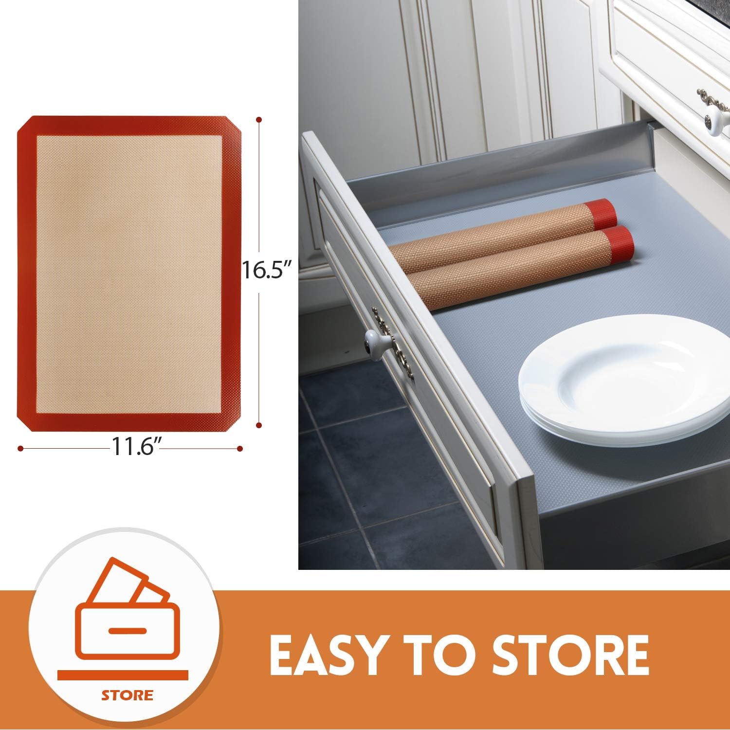 STATINT Non-Stick Silicone Baking Mat - Premium Food Safe Reusable Cookie Mats, 16.5" x 11.6" (Pack of 2)