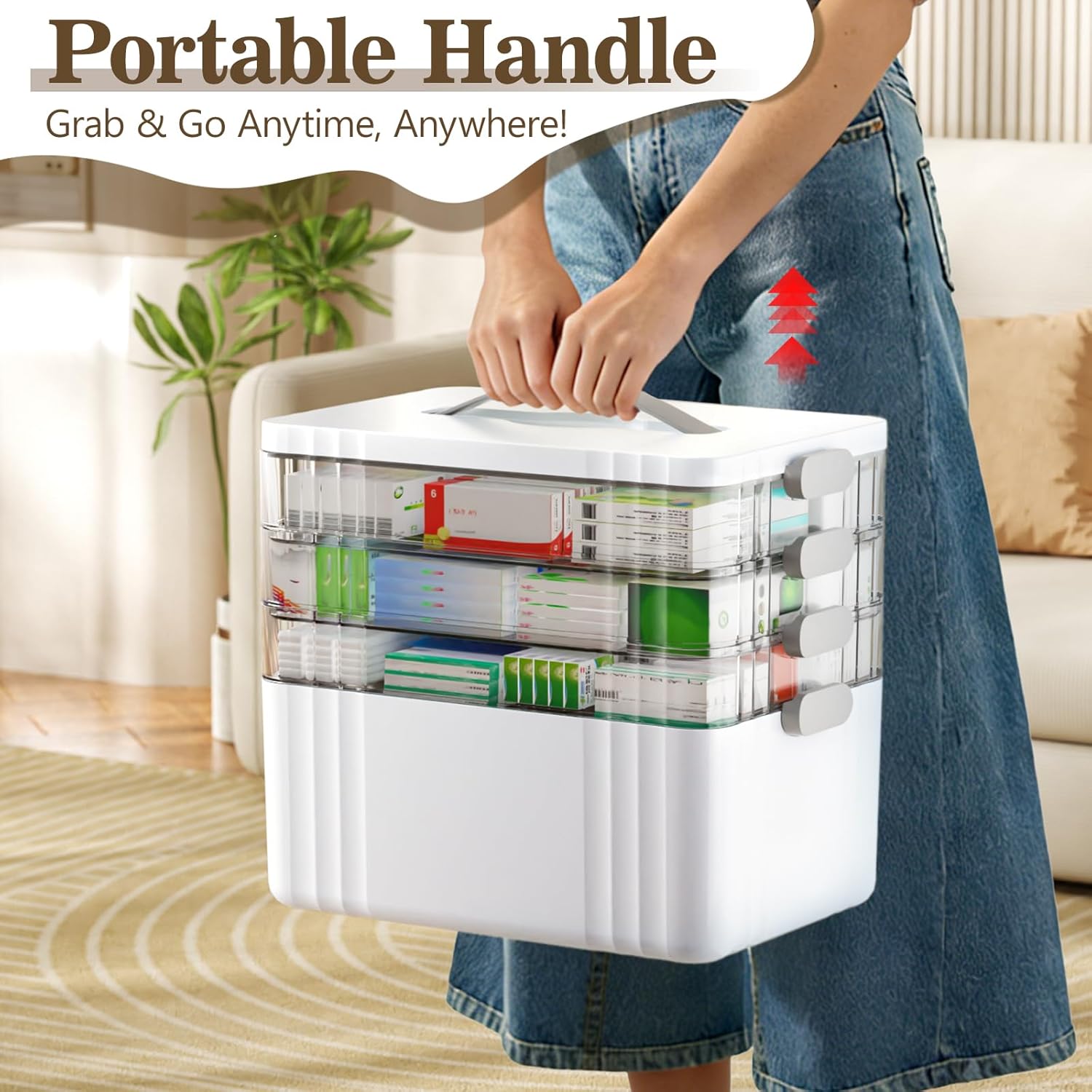 ARSTPEOE Medicine Organizer - Portable 4-Tier Medical Cabinet with Handle | Versatile First Aid Kit