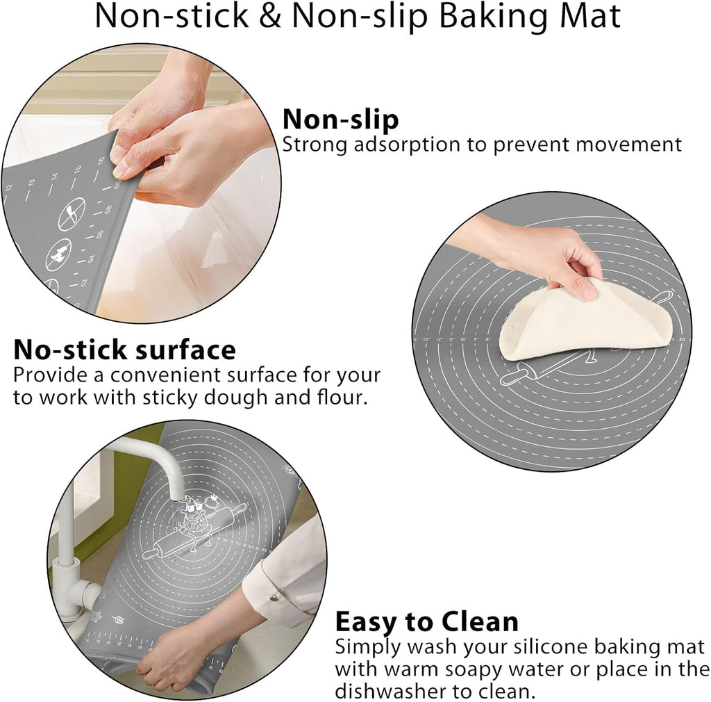 Skiennix Silicone Baking Mat - Extra Thick Non-Stick Pastry Mat with Measurements | 32x24 Inch for Rolling Dough, Bread, Cookies, Pizza, and More