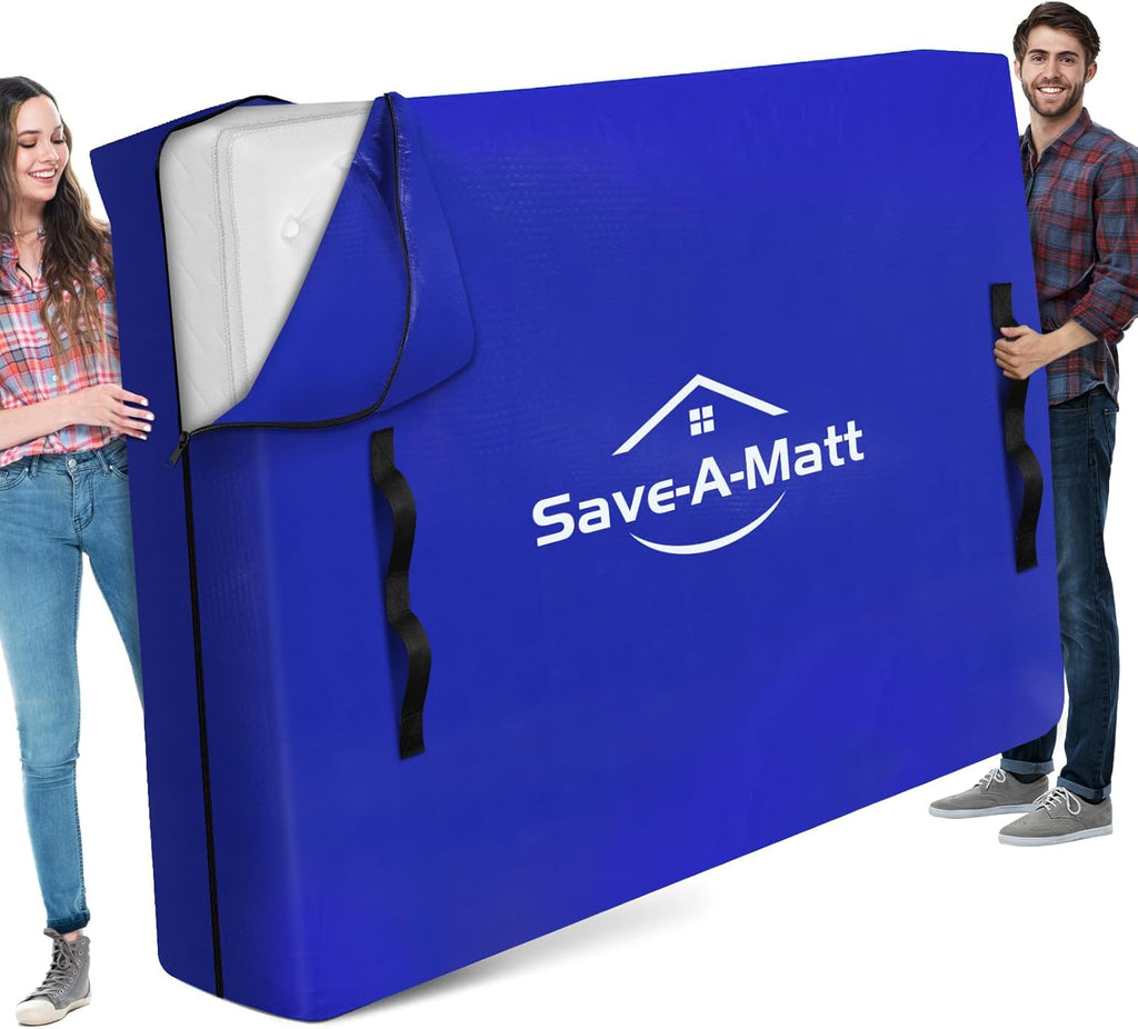 SaveAMatt Queen Mattress Bag - Extra Thick, Durable & Waterproof Moving Cover with Heavy Duty Handles (82”x63”x15”)
