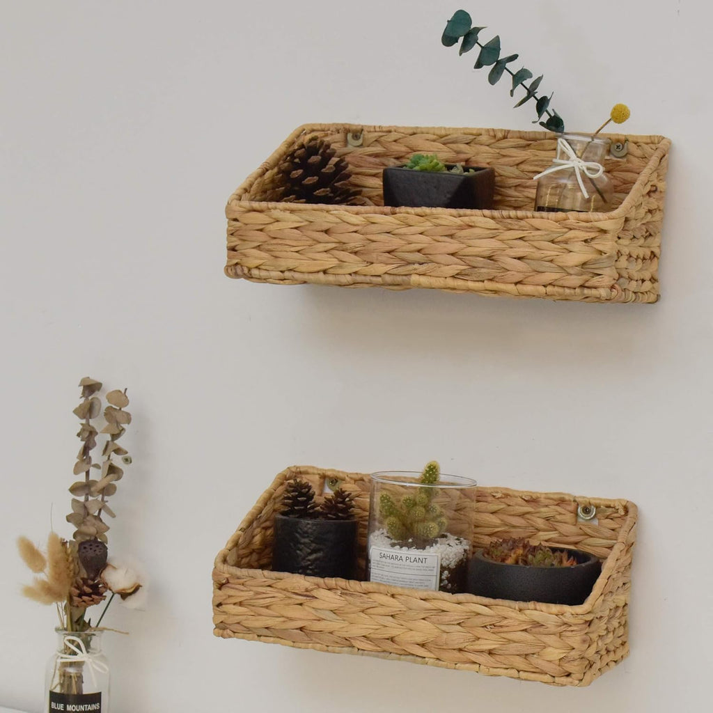StorageWorks Woven Wall Baskets - Stylish Water Hyacinth Organizers for Kitchen & Bathroom | 2 Pack