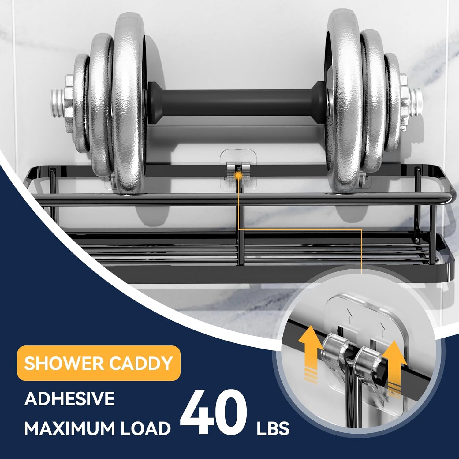 YASONIC Shower Caddy Adhesive Strips - 9-Pack Transparent No-Drill Hooks for Bath & Kitchen Storage
