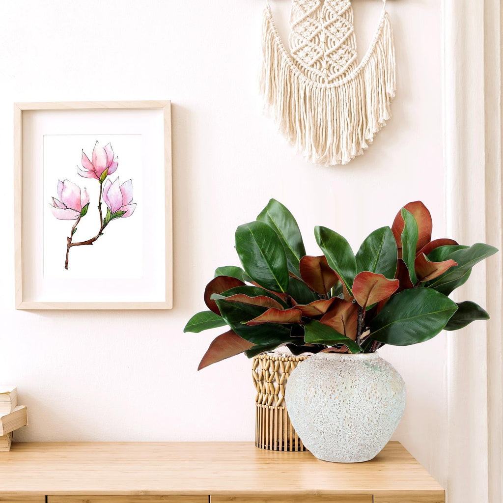 Thiccywoov 6 Pcs Magnolia Artificial Leaves Branches 3D Magnolia Pick Faux Stems Twigs Realistic Touch Faux Greenery Table Centerpiece for Spring Vase Filling Farmhouse Home Office (Green,18 Inch)
