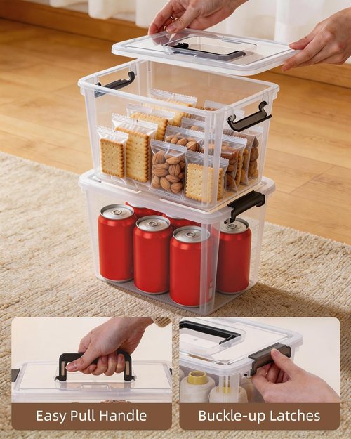 CITYLIFE Clear Plastic Storage Bins - 4 Pack with Latching Lids & Handles | Stackable Organizers for Toys, Crafts, Tools