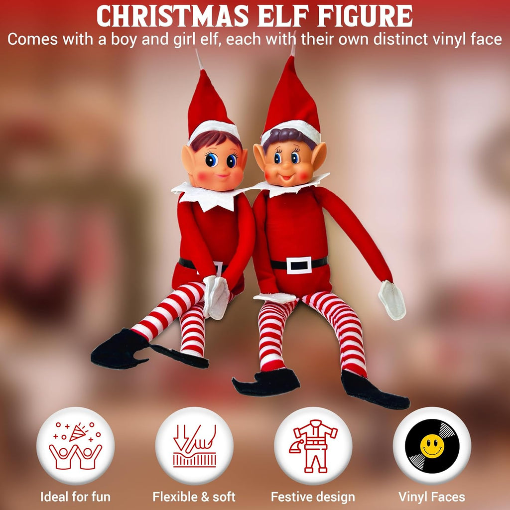 Naughty Elf Couple | 12-Inch Christmas Elf Figures - Soft Bodies & Vinyl Faces for Holiday Decor