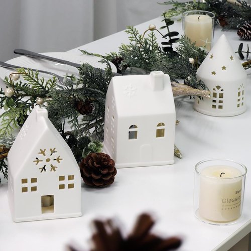 Christmas Village Sets - 3-Piece White Rustic Decor for Indoor Home Display | Farmhouse Tabletop Decorations