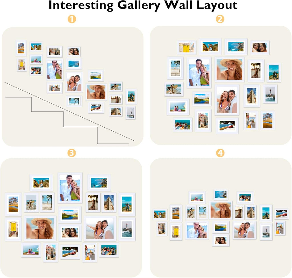 Regine Switzerland Picture Frames Collage Set - 20 Packs for Wall Decor & Tabletop Display | Multi-Sized White Frames